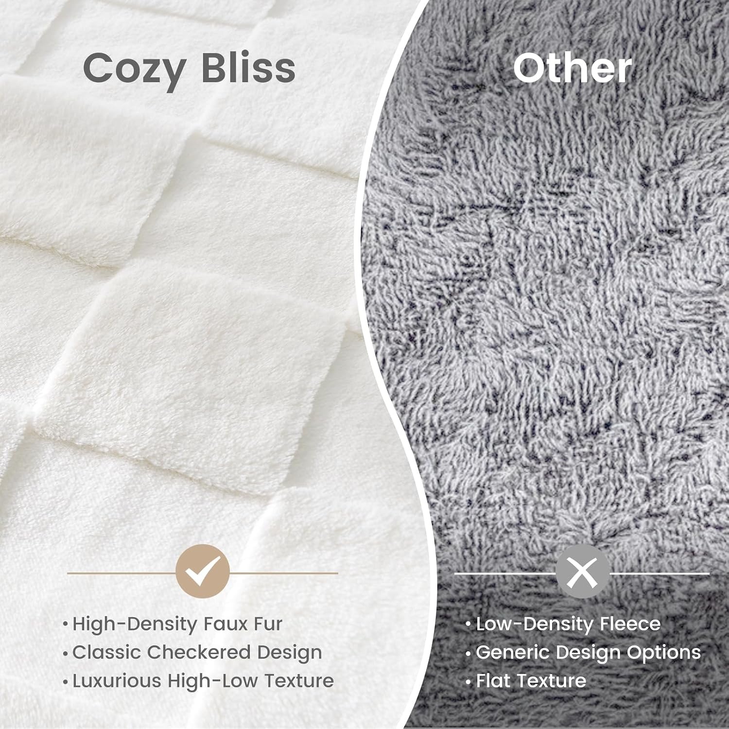 image:imageCozy Bliss Checkered Faux Rabbit Fur Blanket Queen Size for Bed Soft Fuzzy Blankets for Women Men Large Furry Fleece Throw for Bedroom Decor Ivory 90 x 90Ivory