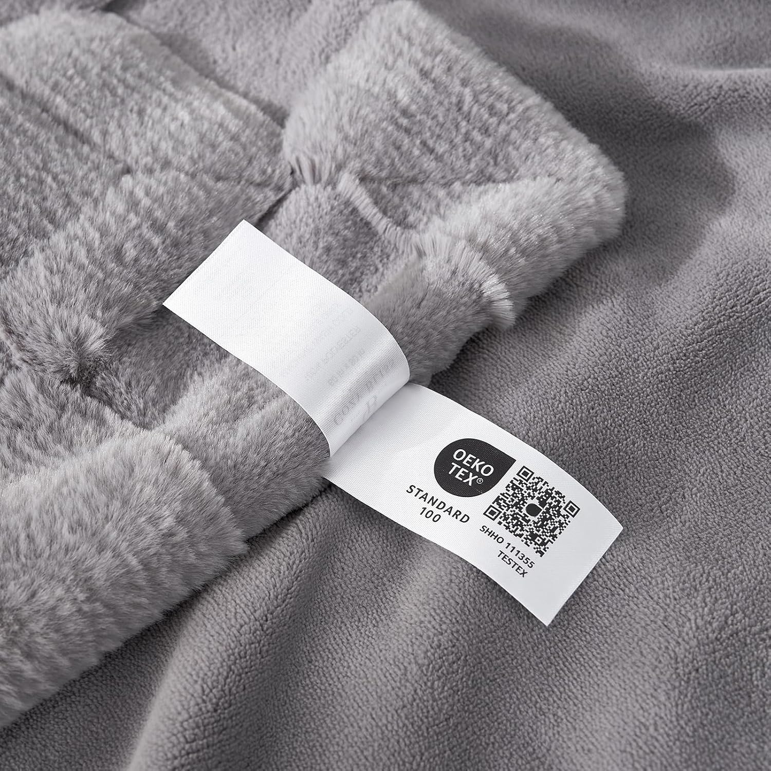 image:imageCozy Bliss Checkered Faux Rabbit Fur Blanket Queen Size for Bed Soft Fuzzy Blankets for Women Men Large Furry Fleece Throw for Bedroom Decor Ivory 90 x 90Grey