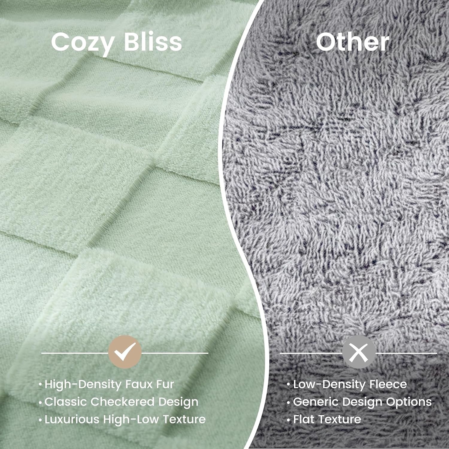 image:imageCozy Bliss Checkered Faux Rabbit Fur Blanket Queen Size for Bed Soft Fuzzy Blankets for Women Men Large Furry Fleece Throw for Bedroom Decor Ivory 90 x 90Sage Green