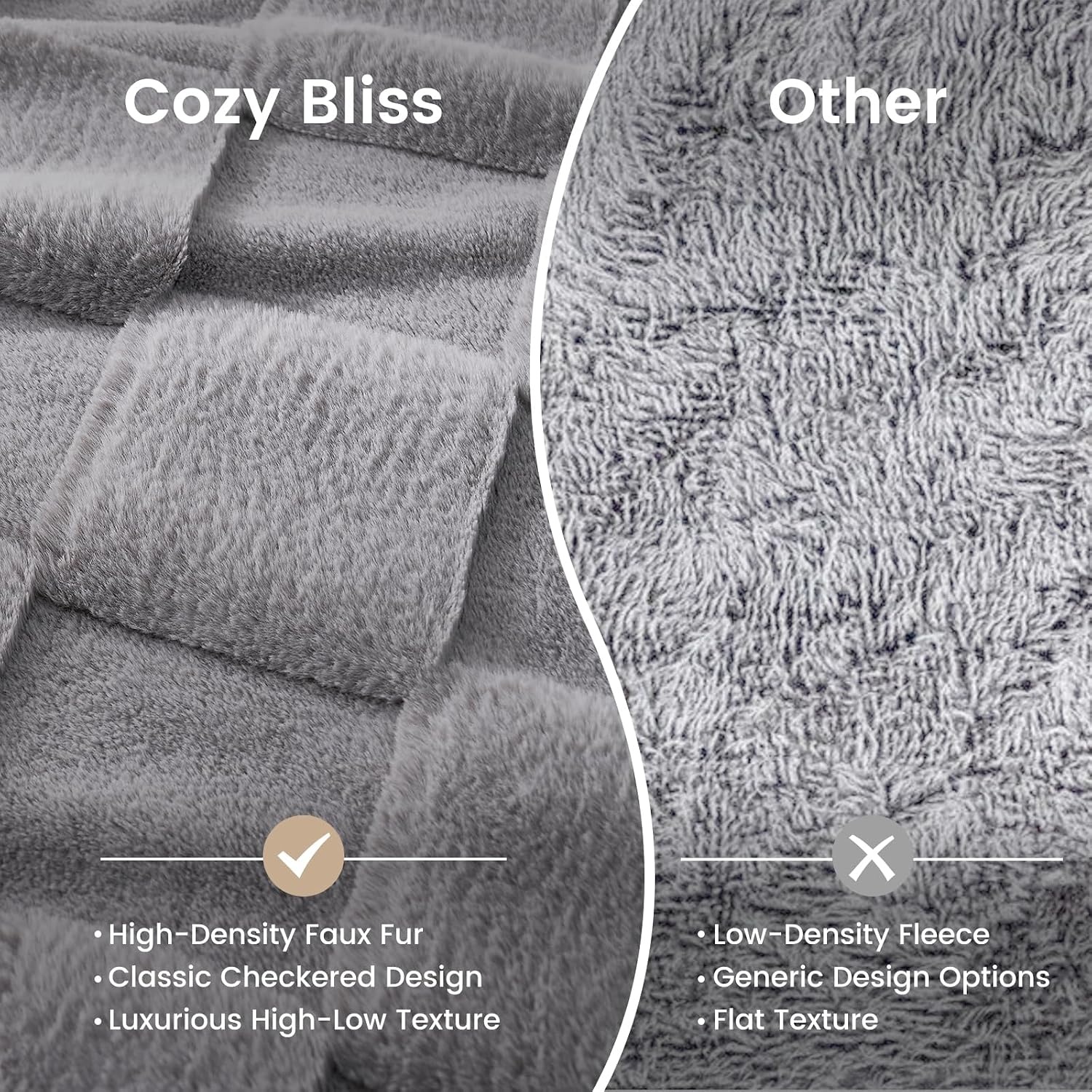 image:imageCozy Bliss Checkered Faux Rabbit Fur Blanket Queen Size for Bed Soft Fuzzy Blankets for Women Men Large Furry Fleece Throw for Bedroom Decor Ivory 90 x 90Grey