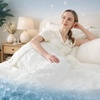 image:imageCozy Bliss Cooling Comforter Seersucker Plaid Queen Size QMax 045 Lightweight Cooling Blanket Breathable Silk Smooth Summer Bedding Quilt for Hot Sleepers Night Sweats Dark GrayWhite