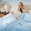 image:imageCozy Bliss Cooling Comforter Seersucker Plaid Queen Size QMax 045 Lightweight Cooling Blanket Breathable Silk Smooth Summer Bedding Quilt for Hot Sleepers Night Sweats Dark GrayBlue
