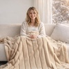 image:imageCozy Bliss Deluxe Striped Rabbit Faux Fur Throw Blanket Soft Fluffy Warm Plush Blanket for Winter Modern Homr Decor Tiedye Grey 60x80Khaki