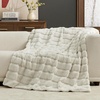 image:imageCozy Bliss Deluxe Striped Rabbit Faux Fur Throw Blanket Soft Fluffy Warm Plush Blanket for Winter Modern Homr Decor Tiedye Grey 60x80Stripe  Beige