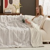 image:imageCozy Bliss Deluxe Striped Rabbit Faux Fur Throw Blanket Soft Fluffy Warm Plush Blanket for Winter Modern Homr Decor Tiedye Grey 60x80Stripe  Beige