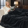 image:imageCozy Bliss Deluxe Striped Rabbit Faux Fur Throw Blanket Soft Fluffy Warm Plush Blanket for Winter Modern Homr Decor Tiedye Grey 60x80Stripe  Black