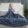 image:imageCozy Bliss Deluxe Striped Rabbit Faux Fur Throw Blanket Soft Fluffy Warm Plush Blanket for Winter Modern Homr Decor Tiedye Grey 60x80Stripe  Blue
