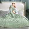 image:imageCozy Bliss Deluxe Striped Rabbit Faux Fur Throw Blanket Soft Fluffy Warm Plush Blanket for Winter Modern Homr Decor Tiedye Grey 60x80Stripe  Green