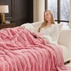 image:imageCozy Bliss Deluxe Striped Rabbit Faux Fur Throw Blanket Soft Fluffy Warm Plush Blanket for Winter Modern Homr Decor Tiedye Grey 60x80Striped  Pink