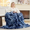 image:imageCozy Bliss Deluxe Striped Rabbit Faux Fur Throw Blanket Soft Fluffy Warm Plush Blanket for Winter Modern Homr Decor Tiedye Grey 60x80Tiedye Blue
