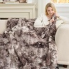 image:imageCozy Bliss Deluxe Striped Rabbit Faux Fur Throw Blanket Soft Fluffy Warm Plush Blanket for Winter Modern Homr Decor Tiedye Grey 60x80Tiedye Grey