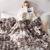 image:imageCozy Bliss Deluxe Striped Rabbit Faux Fur Throw Blanket Soft Fluffy Warm Plush Blanket for Winter Modern Homr Decor Tiedye Grey 60x80Tiedye Grey