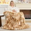image:imageCozy Bliss Deluxe Striped Rabbit Faux Fur Throw Blanket Soft Fluffy Warm Plush Blanket for Winter Modern Homr Decor Tiedye Grey 60x80Tiedye Khaki