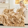 image:imageCozy Bliss Deluxe Striped Rabbit Faux Fur Throw Blanket Soft Fluffy Warm Plush Blanket for Winter Modern Homr Decor Tiedye Grey 60x80Tiedye Khaki