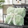 image:imageCozy Bliss Faux Fur Textured Throw Blanket for Couch Super Soft Fuzzy Checkered Bed Blanket Gift for Women Premium 3D Geom Jacquard All Season Use Cream White 5060Sage Green Geom