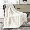 image:imageCozy Bliss Faux Fur Textured Throw Blanket for Couch Super Soft Fuzzy Checkered Bed Blanket Gift for Women Premium 3D Geom Jacquard All Season Use Cream White 5060Cream White Geom