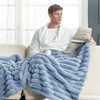 image:imageCozy Bliss Faux Fur Throw Blanket for Couch Cozy Warm Plush Striped Blanket for Sofa Bedroom Living Room 50  60 Inches Tiedye GreyLight Blue