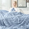 image:imageCozy Bliss Faux Fur Throw Blanket for Couch Cozy Warm Plush Striped Blanket for Sofa Bedroom Living Room 50  60 Inches Tiedye GreyLight Blue