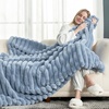 image:imageCozy Bliss Faux Fur Throw Blanket for Couch Cozy Warm Plush Striped Blanket for Sofa Bedroom Living Room 50  60 Inches Tiedye GreyLight Blue