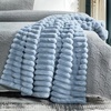 image:imageCozy Bliss Faux Fur Throw Blanket for Couch Cozy Warm Plush Striped Blanket for Sofa Bedroom Living Room 50  60 Inches Tiedye GreyLight Blue