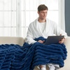 image:imageCozy Bliss Faux Fur Throw Blanket for Couch Cozy Warm Plush Striped Blanket for Sofa Bedroom Living Room 50  60 Inches Tiedye GreyNavy Blue