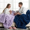 image:imageCozy Bliss Faux Fur Throw Blanket for Couch Cozy Warm Plush Striped Blanket for Sofa Bedroom Living Room 50  60 Inches Tiedye GreyNavy Blue