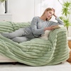 image:imageCozy Bliss Faux Fur Throw Blanket for Couch Cozy Warm Plush Striped Blanket for Sofa Bedroom Living Room 50  60 Inches Tiedye GreySage Green