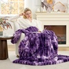 image:imageCozy Bliss Faux Fur Throw Blanket for Couch Cozy Warm Plush Striped Blanket for Sofa Bedroom Living Room 50  60 Inches Tiedye GreyTiedye Purple