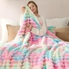 image:imageCozy Bliss Faux Fur Throw Blanket for Couch Cozy Warm Plush Striped Blanket for Sofa Bedroom Living Room 50  60 Inches Tiedye GreyTiedye Rainbow