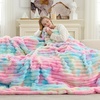 image:imageCozy Bliss Faux Fur Throw Blanket for Couch Cozy Warm Plush Striped Blanket for Sofa Bedroom Living Room 50  60 Inches Tiedye GreyTiedye Rainbow