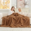 image:imageCozy Bliss Faux Fur Throw Blanket for Couch Cozy Warm Plush Striped Blanket for Sofa Bedroom Living Room 50  60 Inches Tiedye GreyToasty Brown