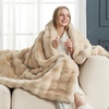 image:imageCozy Bliss Faux Fur Throw Blanket for Couch Fuzzy Soft Plush Thick Bubble Blanket for Sofa Bedroom Living Room 50  60 Inches BeigeBeige