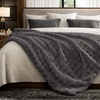 image:imageCozy Bliss Faux Fur Throw Blanket for Couch Fuzzy Soft Plush Thick Bubble Blanket for Sofa Bedroom Living Room 50  60 Inches BeigeCharcoal Grey