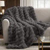 image:imageCozy Bliss Faux Fur Throw Blanket for Couch Fuzzy Soft Plush Thick Bubble Blanket for Sofa Bedroom Living Room 50  60 Inches BeigeCharcoal Grey
