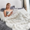 image:imageCozy Bliss Faux Fur Throw Blanket for Couch Fuzzy Soft Plush Thick Bubble Blanket for Sofa Bedroom Living Room 50  60 Inches BeigeCream White