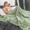 image:imageCozy Bliss Faux Fur Throw Blanket for Couch Fuzzy Soft Plush Thick Bubble Blanket for Sofa Bedroom Living Room 50  60 Inches BeigeSage Green
