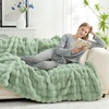 image:imageCozy Bliss Faux Fur Throw Blanket for Couch Fuzzy Soft Plush Thick Bubble Blanket for Sofa Bedroom Living Room 50  60 Inches BeigeSage Green