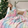 image:imageCozy Bliss Faux Fur Throw Blanket for Couch Fuzzy Soft Plush Thick Bubble Blanket for Sofa Bedroom Living Room 50  60 Inches BeigeTiedye Rainbow
