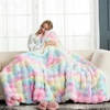 image:imageCozy Bliss Faux Fur Throw Blanket for Couch Fuzzy Soft Plush Thick Bubble Blanket for Sofa Bedroom Living Room 50  60 Inches BeigeTiedye Rainbow
