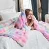 image:imageCozy Bliss Faux Fur Throw Blanket for Couch Fuzzy Soft Plush Thick Bubble Blanket for Sofa Bedroom Living Room 50  60 Inches BeigeTiedye Rainbow