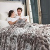 image:imageCozy Bliss Faux Fur Throw Blanket for Couch Fuzzy Soft Plush Thick Bubble Blanket for Sofa Bedroom Living Room 50  60 Inches BeigeTiedye Taupe