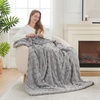 image:imageCozy Bliss Faux Fur Throw Blanket for Couch Fuzzy Soft Plush Thick Warm Fluffy Reversible Wave Textured Blanket for Sofa Bedroom Living Room 55  70 Inches Cream WhiteGrey