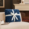 image:imageCozy Bliss Faux Fur Throw Blanket for Couch Fuzzy Soft Plush Thick Warm Fluffy Reversible Wave Textured Blanket for Sofa Bedroom Living Room 55  70 Inches Cream WhiteNavy Blue