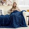 image:imageCozy Bliss Faux Fur Throw Blanket for Couch Fuzzy Soft Plush Thick Warm Fluffy Reversible Wave Textured Blanket for Sofa Bedroom Living Room 55  70 Inches Cream WhiteNavy Blue