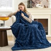 image:imageCozy Bliss Faux Fur Throw Blanket for Couch Fuzzy Soft Plush Thick Warm Fluffy Reversible Wave Textured Blanket for Sofa Bedroom Living Room 55  70 Inches Cream WhiteNavy Blue