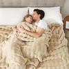 image:imageCozy Bliss Fluffy Faux Fur Throw Blanket for CouchWarm Cozy Soft Cream White Throw Blankets for Sofa Bed Living Room50x60 InchesBeige