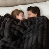 image:imageCozy Bliss Fluffy Faux Fur Throw Blanket for CouchWarm Cozy Soft Cream White Throw Blankets for Sofa Bed Living Room50x60 InchesBlack