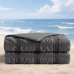 image:imageCozy Bliss Cooling Comforter Seersucker Plaid Queen Size QMax 045 Lightweight Cooling Blanket Breathable Silk Smooth Summer Bedding Quilt for Hot Sleepers Night Sweats Dark GrayDark Grey