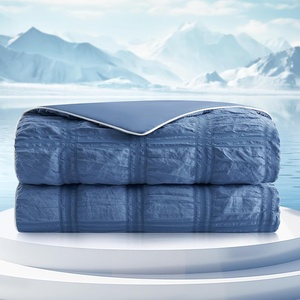 image:imageCozy Bliss Cooling Comforter Seersucker Plaid Queen Size QMax 045 Lightweight Cooling Blanket Breathable Silk Smooth Summer Bedding Quilt for Hot Sleepers Night Sweats Dark GrayNavy Blue