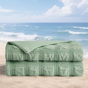 image:imageCozy Bliss Cooling Comforter Seersucker Plaid Queen Size QMax 045 Lightweight Cooling Blanket Breathable Silk Smooth Summer Bedding Quilt for Hot Sleepers Night Sweats Dark GraySage Green